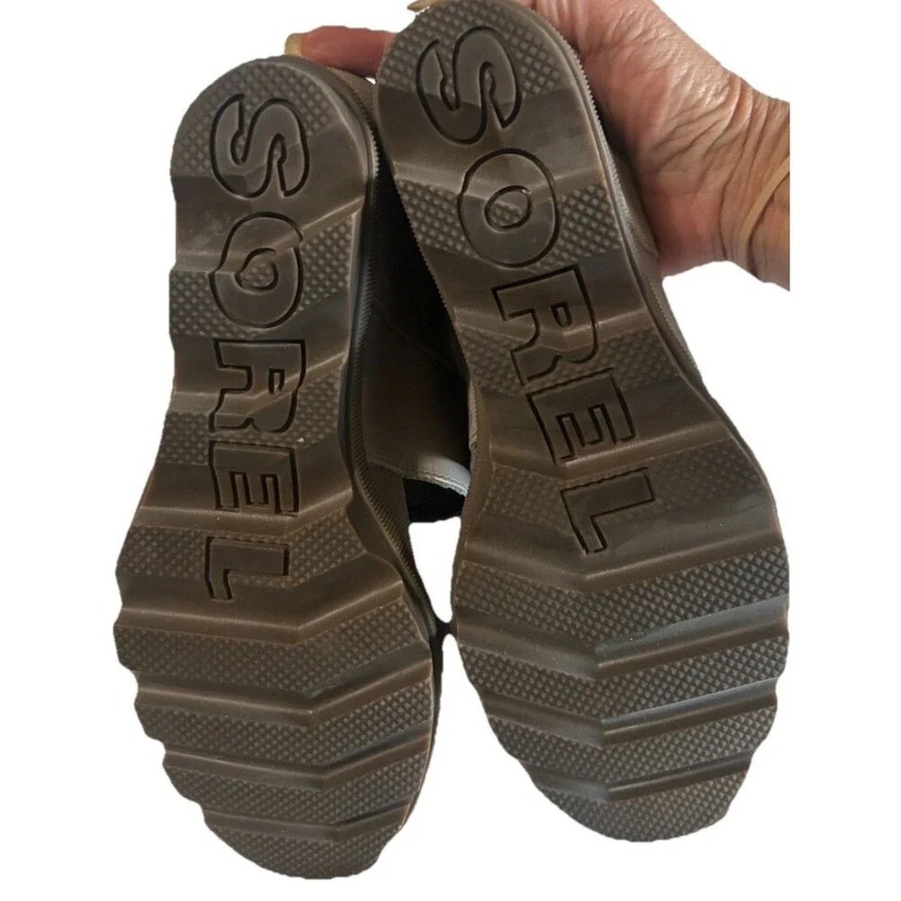 Sorel Joanie II Womens Size 8.5  Leather Slingback Wedge Sandal Taupe Grey